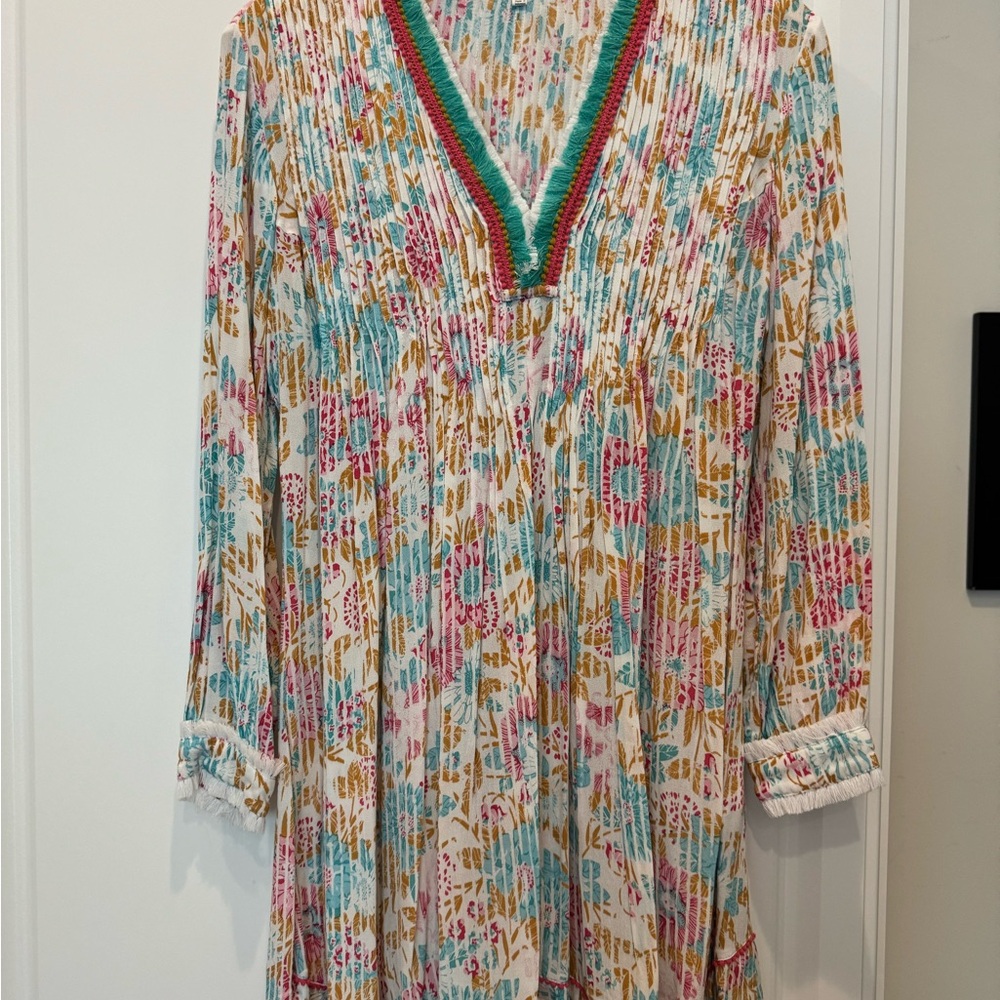 Floral V-Neck Dress with Multicolor Accents